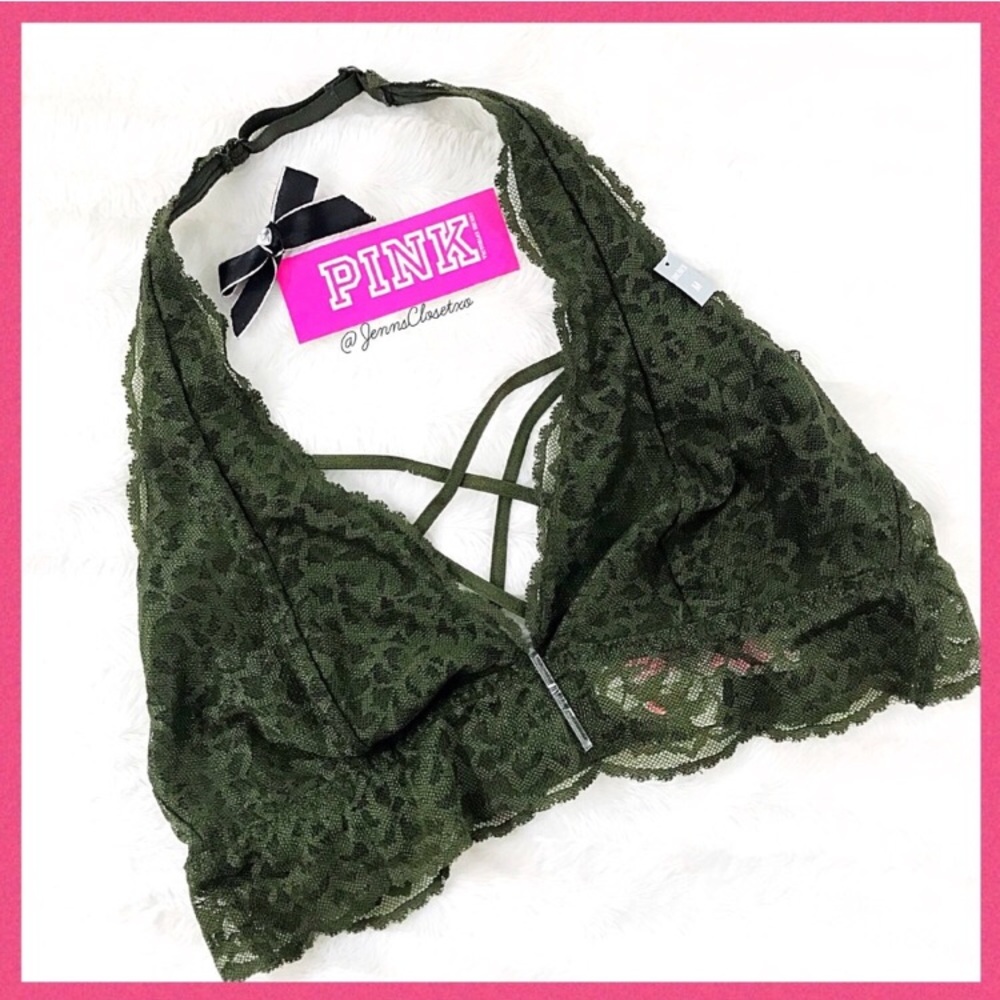 •Victoria’s Secret PINK•Lace cross Halter bralette - Picture 1 of 2